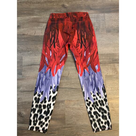 NWT Just Cavalli Feather Leopard Print Skinny Jeans Red Purple Y2K Size S 25.5 - Picture 11 of 13